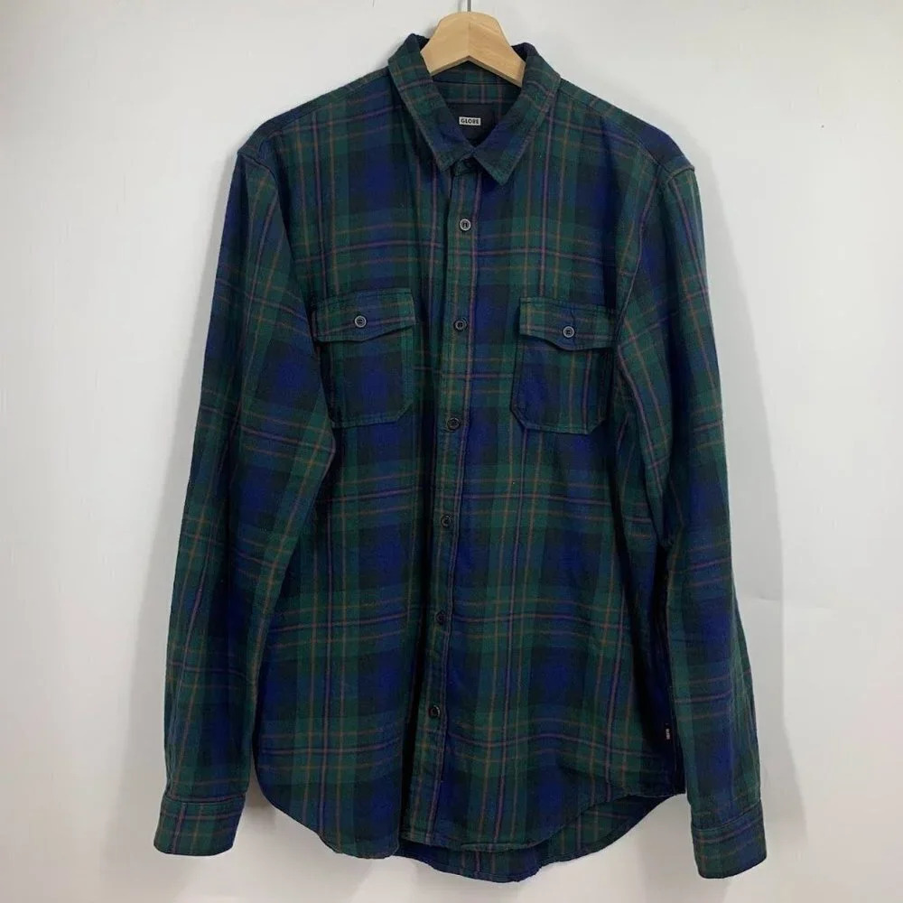 Globe Men's Plaid Cotton‎ Flannel Button Up Long Sleeve Shirt Size M